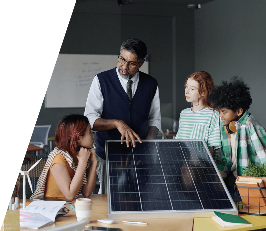 Students learning solar panel installation